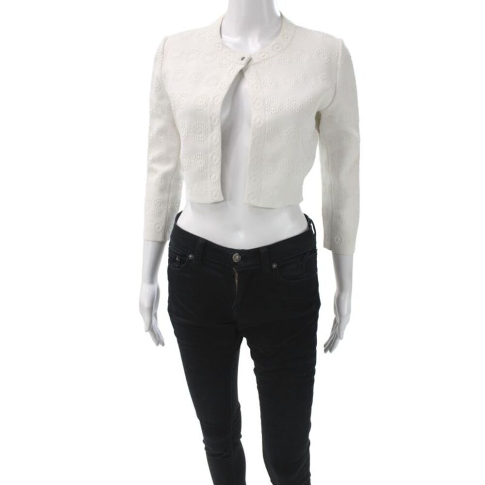 Alaia Women White Geometric Basic Jacket 3/4 Sleeve Viscose Size 38